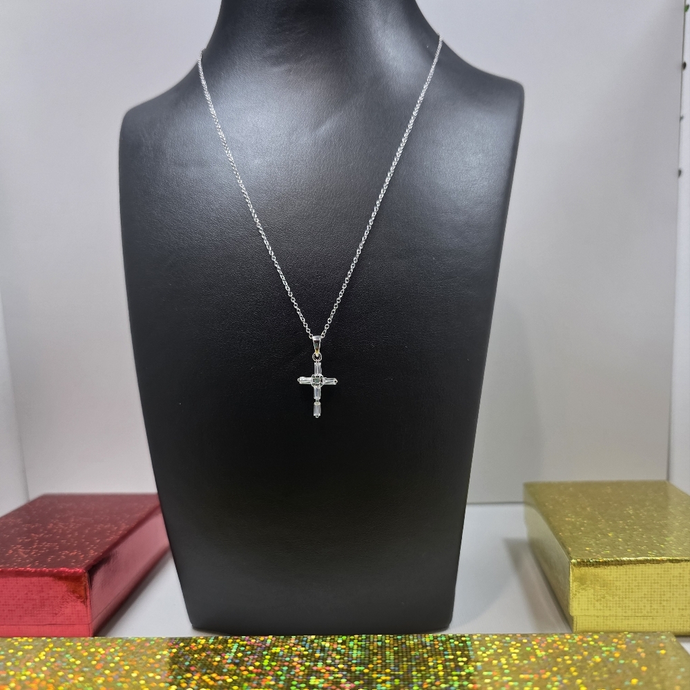 Dazzling Silver Cross Pendant Necklace